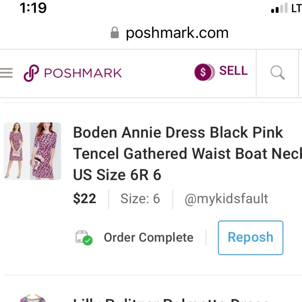 Boden Annie Dress Black Pink Tencel Gathered Waist Boat Neck US Size 6R 6